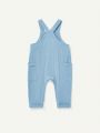 Cozy Cub Solid Color Dungarees For Baby Boy With Patched Detail And Button Closures