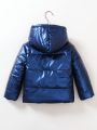 Young Boy 1pc Flap Pocket Hooded Puffer Coat