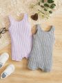 SHEIN 2pcs/Set Baby Girls' Comfortable Solid Color Rompers With Shorts