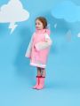 Girls' Pink Rabbit Pattern Raincoat With Letter Print, All Seasons