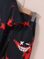 SHEIN Kids HYPEME Toddler Boys' Tie-Dye Face Print Short Sleeve T-Shirt And Pants Casual 2pcs Set