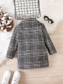 SHEIN Kids Academe Young Boy 1pc Plaid Print Double Breasted Overcoat
