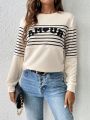 SHEIN Frenchy Striped & Letter Graphic Sweatshirt