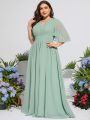 Plus Butterfly Sleeve Pleated Detail Chiffon Bridesmaid Dress