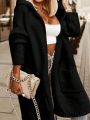 Plus Size Solid Color Hooded Cardigan