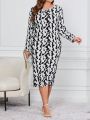SHEIN Clasi Plus Size Women's Printed Sweater Dress