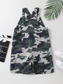 SHEIN Kids HYPEME Camo Print Patch Detail Overall Jumpsuit