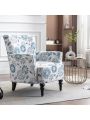 OSQI Armchair Modern Accent Sofa with Linen Surface,Leisure Chair with Solid Wood feet for Living Room Bedroom Studio,White Blue