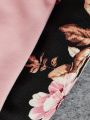 SHEIN Kids SUNSHNE Teenage Girls' Loose Knit Color Block Floral Pattern Hoodie, Casual