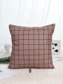 1pc Plaid Pattern Cushion Cover Without Filler, Simple Throw Pillow Case For Sofa