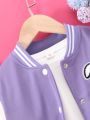 Tween Girl Fire & Letter Graphic Striped Trim Varsity Jacket Without Tee