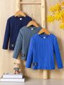 SHEIN Kids EVRYDAY 3pcs Toddler Boys' Simple, Comfortable, Classic Casual Set, Including Long-sleeved T-shirt & Base-layer Shirt, For Autumn And Winter