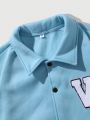 ROMWE Prep Men's Blue Single Breasted Letter Jacket