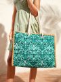 SHEIN VCAY Paisley Print Contrast Binding Twist Handle Tote Bag,Straw Bag,Woven Bag,Perfect For Summer Beach Travel Vacation,For Outdoor,Holiday