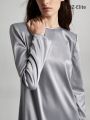 SHEIN BIZwear Solid Color Round Neck Long Sleeve Dress
