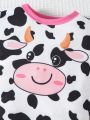 SHEIN Baby Girls' Cow Printed Long Sleeve Pajama Set With Pants