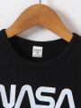 SHEIN Kids EVRYDAY Young Boy Personality Letter And Astronaut Printed Round Neck Short Sleeve Tee