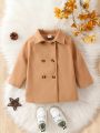 Baby Boys' Thickened Camel-Colored Woolen Coat For Warmth & Daily Leisure In Autumn And Winter