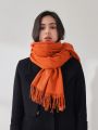 1pc Women's Orange Tassel Faux Cashmere Warm And Versatile Plus Size Scarf/shawl Suitable For Everyday Wear