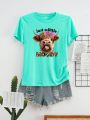 Plus Size Women's Letter And Cow Printed Short Sleeve T-Shirt