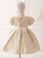 Little Girls' Embroidered Puff Sleeve Dress With A-Line Swing Skirt