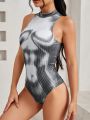 SHEIN PETITE Pattern Printed Sleeveless Bodysuit