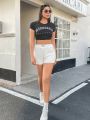 Women's Pure Color Shorts With Text Label