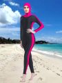 Ladies' Color Block One-Piece Swimsuit With Hood