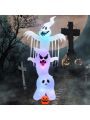 Gymax 10 FT Halloween Inflatable Stacked Ghost Holiday Decor w/ Colorful Flashing Lights
