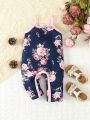 Baby Girls' Floral Printed Sleeveless Jumpsuit With Straps