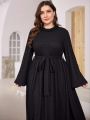 SHEIN Najma Plus Size Solid Color Bell Sleeve Belted Dress