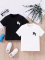 SHEIN Kids EVRYDAY Young Boy's Simple & Comfortable Letter Printed Casual 2pcs T-Shirt Set For Summer