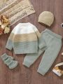 Baby Boy And Child's Contrasting Cardigan And Solid Color Sweater And Trousers Set