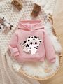 Baby Girls' Casual Cartoon Pattern Hooded Sweatshirt With Long Sleeves, Suitable For Autumn And Winter
