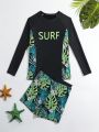 Boys' (Big) Tropical Letter Printed Swimwear Set