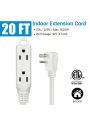 DEWENWILS 3 Outlet Extension Cord with Flat Plug, 20 FT 16/3 Awg Grounded Power Cable for Indoor Use, SPT-3 Cord, White, ETL Listed, 2 Pack