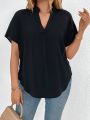 Plus Size Solid Color Notched Collar Casual Shirt