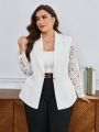 SHEIN BIZwear Plus Size Lace Patchwork Lapel Blazer Jacket