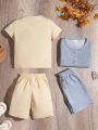 SHEIN Kids EVRYDAY 2pcs/Set Fashionable And Comfortable Toddler Boys' Casual Short Sleeve T-Shirt And Elastic Waist Shorts Set