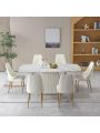 Montary 7 Piece Dining Room Set, Modern Dining Table and Chairs Set, Sintered Stone Dining Table Set for 6, White Marble Dining Table with 6 Orange Chairs for Kitchen, Dining Room