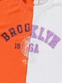 Girls' Letter Pattern Printed Drop Shoulder Sweatshirt, For Older Children