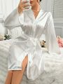 Women's Embroidered Satin Robe With Back Design