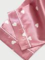 7pcs/Set Imitation Silk Heart Pattern Printed Homewear Pajama Set