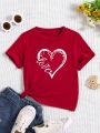 SHEIN Young Girl Heart Print Short Sleeve T-Shirt