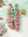 Infant Girls' Casual Comfortable Cute Fruit Printed Cami Jumpsuit With Bowknot Strap