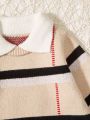 Baby Boys' Regular Fit Pullover Sweater With Turn-down Collar, Color Block & Plaid Design