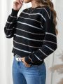 SHEIN LUNE Women's Black Striped Sweater