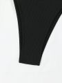 SHEIN Swim Y2GLAM 2pcs/set Women's Swimwear With Rhinestones Decor Low-waisted Shorts