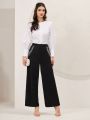 SHEIN Modely Women's Wide-Leg Suit Pants With Rhinestones And Tassel Decoration