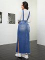 SHEIN Privé Denim Overalls Dress With Pocket Decoration